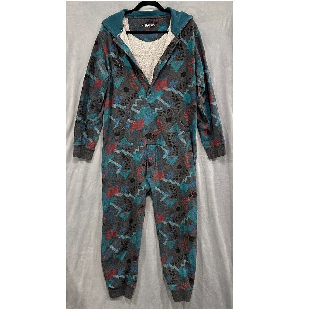 Kavu One Der Suit Small Geometric One Piece Pajama Jumpsuit Hoodie Sleepwear - Picture 7 of 11